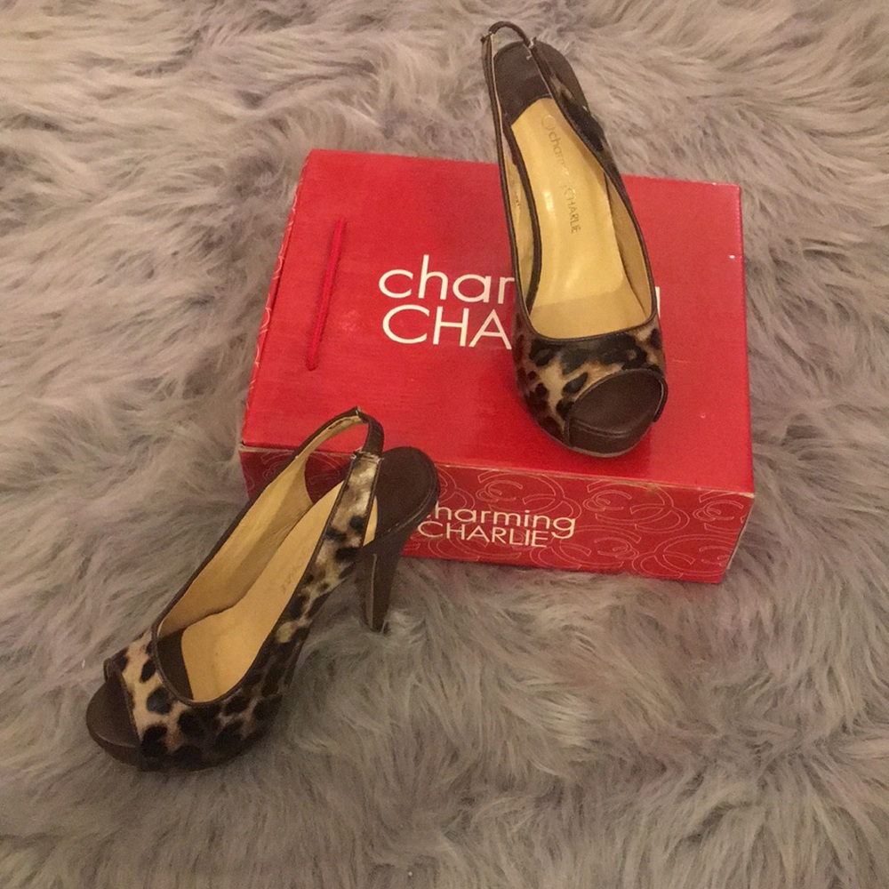 Leopard print peep toe heel
